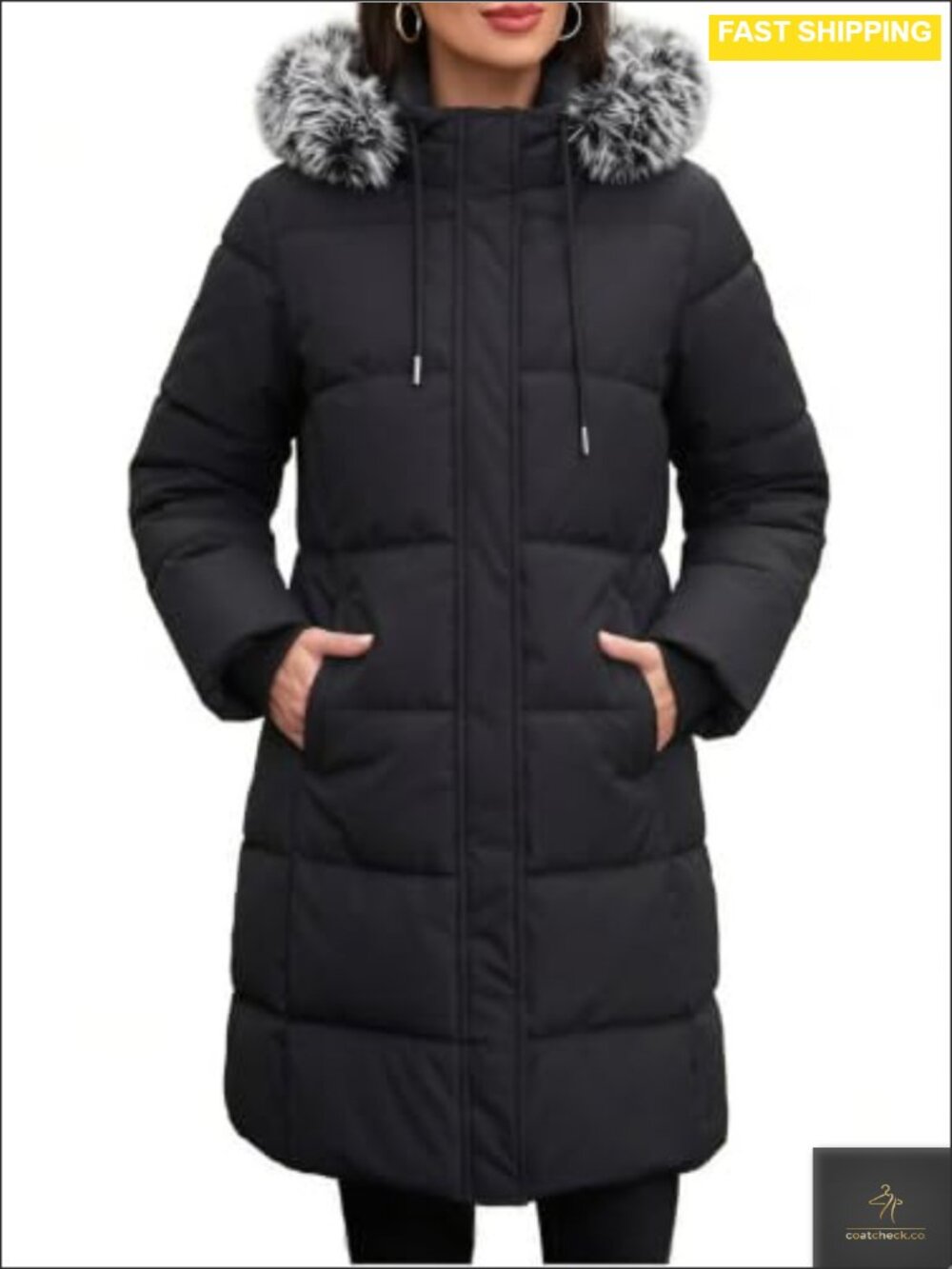 Long Puffer Jacket Women Warm Winter Jacket Faux Fur Hood Pockets